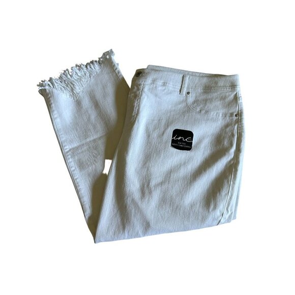 INC Women's Jeans 22W Slim Tech Fit White Fringe Hem Jeans Stretch NEW - Picture 4 of 15